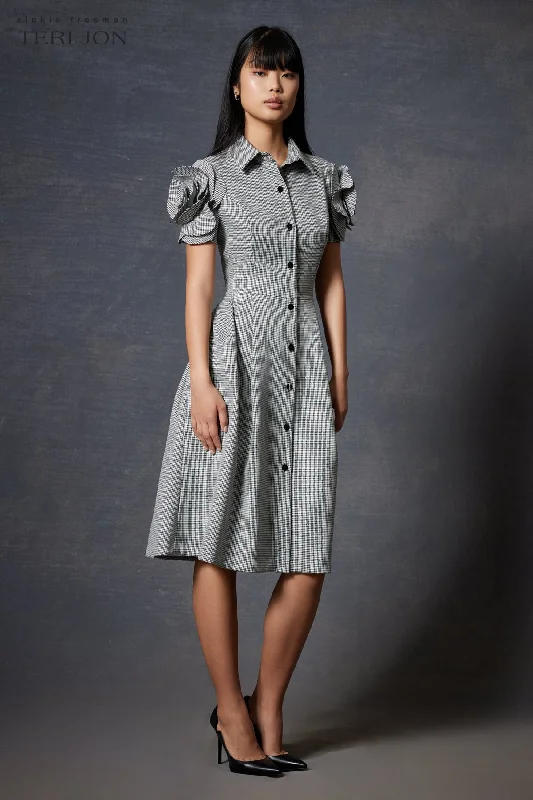 Houndstooth Shirt Waist Dress With Rhinestone Tunics Gym athletic