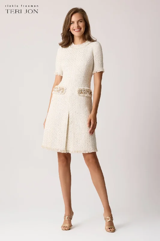 Metallic Boucle Bead Faux Pocket Dress Tunics Polka dots