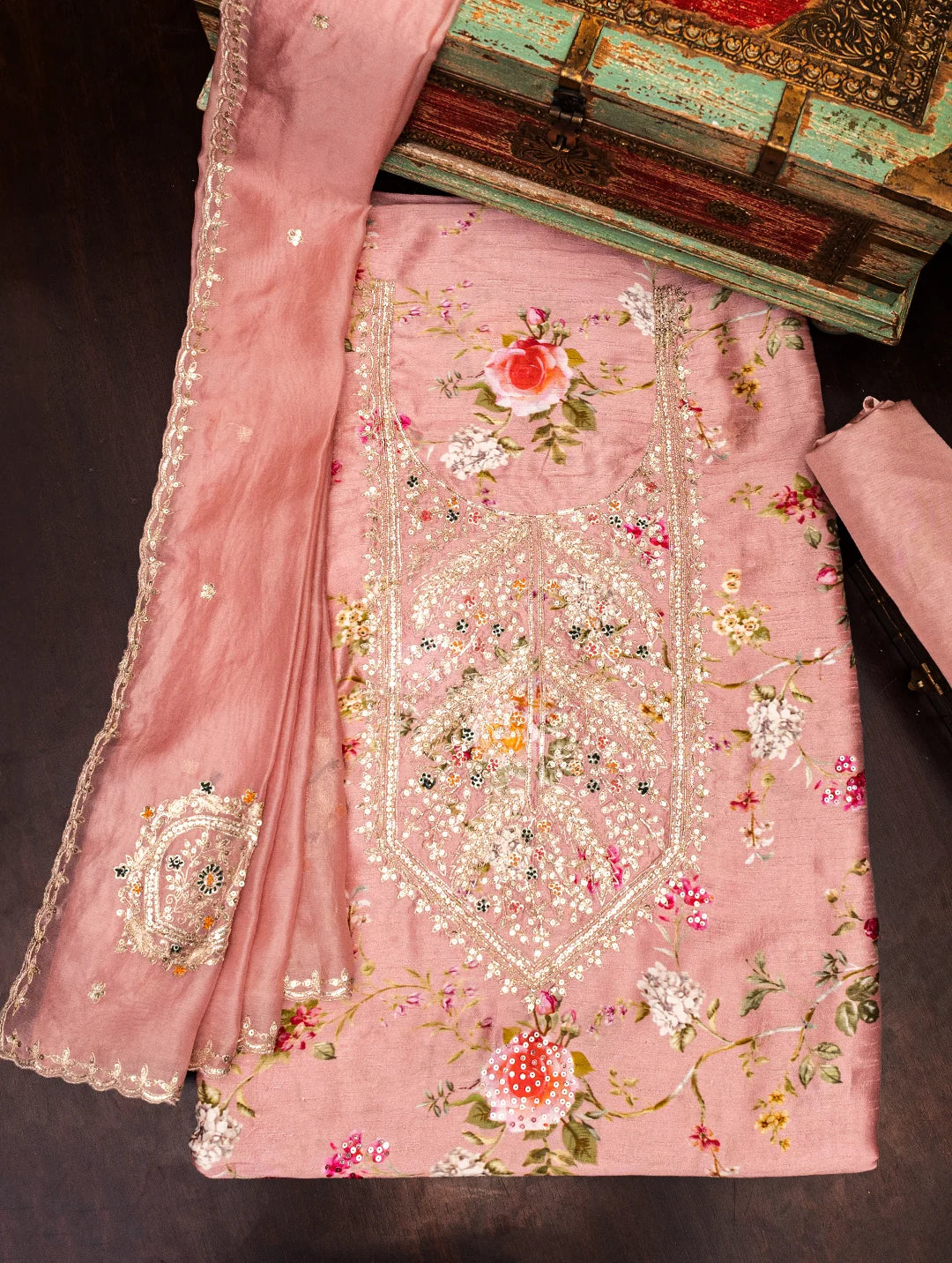 Rose Pink Dress Material Tunics stripes playful