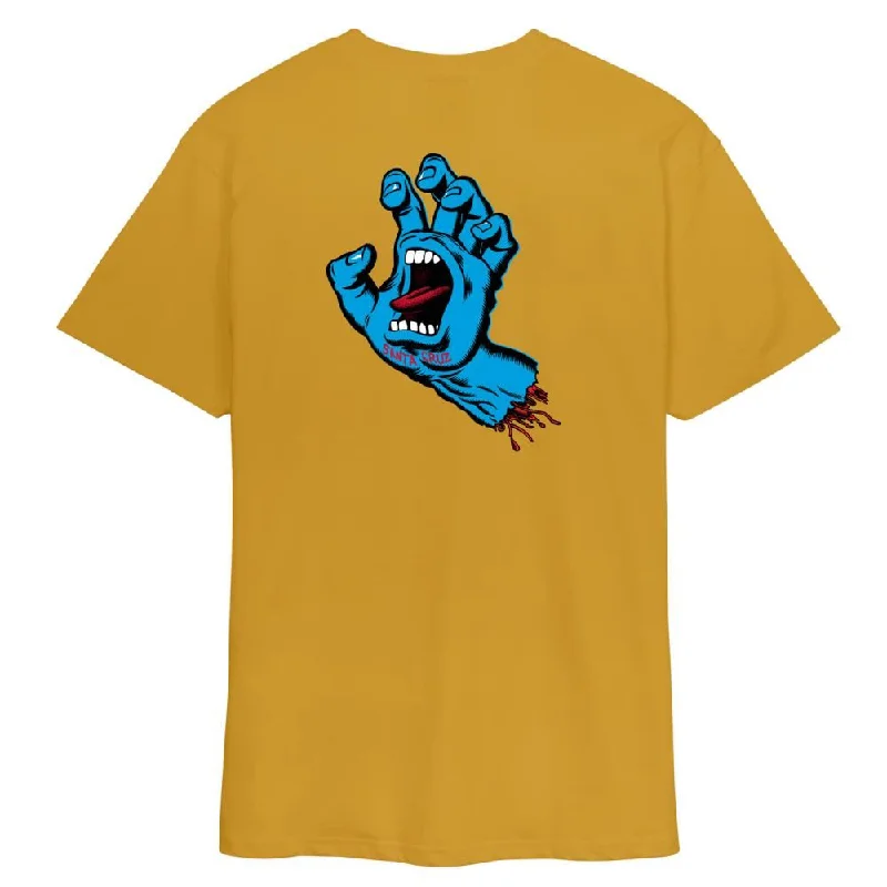 Santa Cruz T-Shirt Screaming Hand Chest - Old Gold-- Hooded Caped Shawl Collar