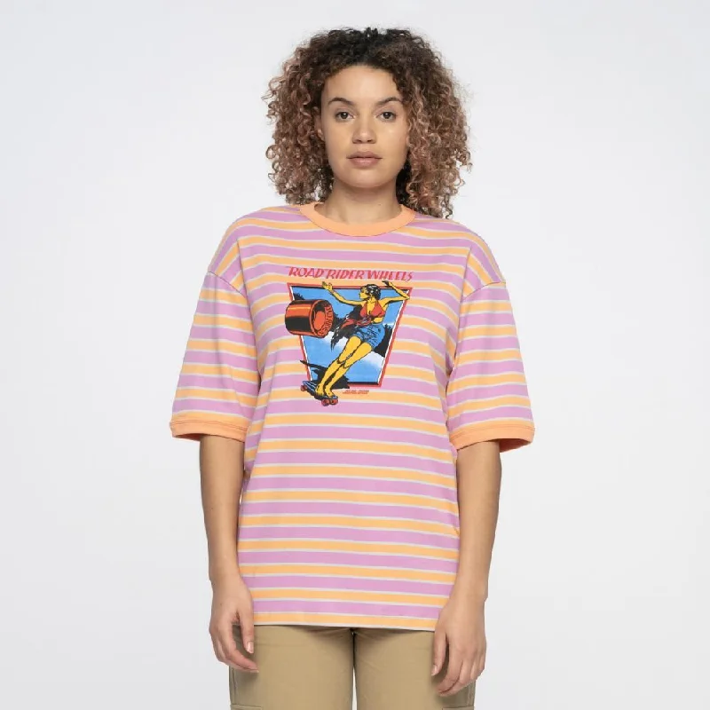 Santa Cruz Womens T-Shirt Ad Strip Dolly Oversized Tee - Pink / Orange Stripe-- Polka Dot Checkered Tartan Santa Cruz Womens T-Shirt Ad Strip Dolly Oversized Tee - Pink / Orange Stripe-- Polka Dot Checkered Tartan