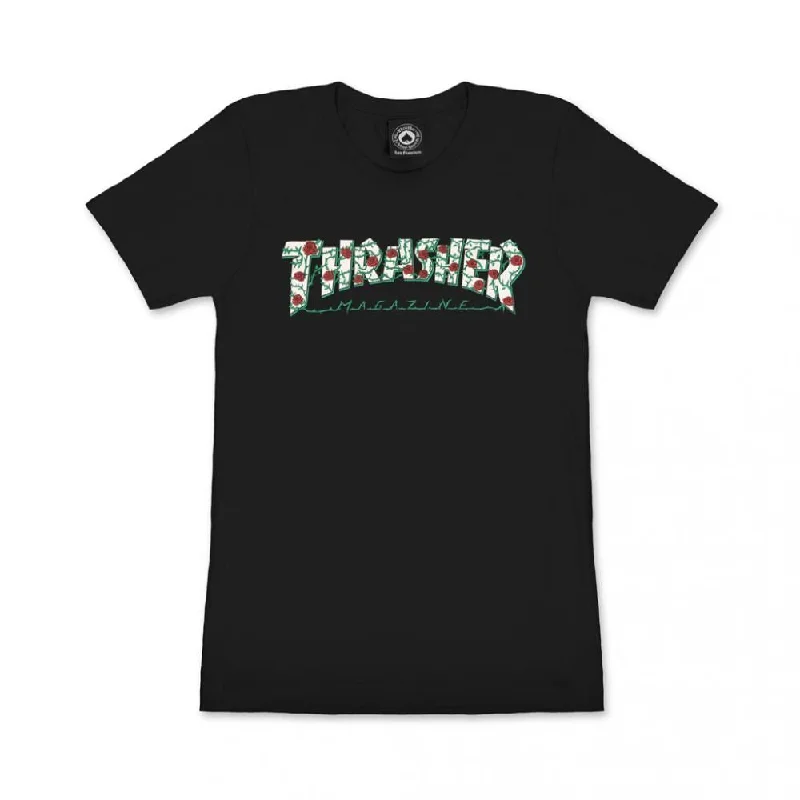 Thrasher T-Shirt Roses Logo T-Shirt - Black-- Polka Dot Checkered Tartan