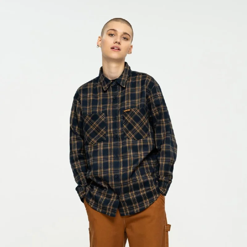 Santa Cruz Womens Shirt Murphy L/S Shirt - Navy Check-- Spandex Blend Rayon Blend Denim Blend