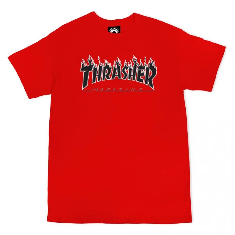 Thrasher T-Shirt Flame Logo - Red-- Lace Blend Ribbed Blend Corduroy Blend