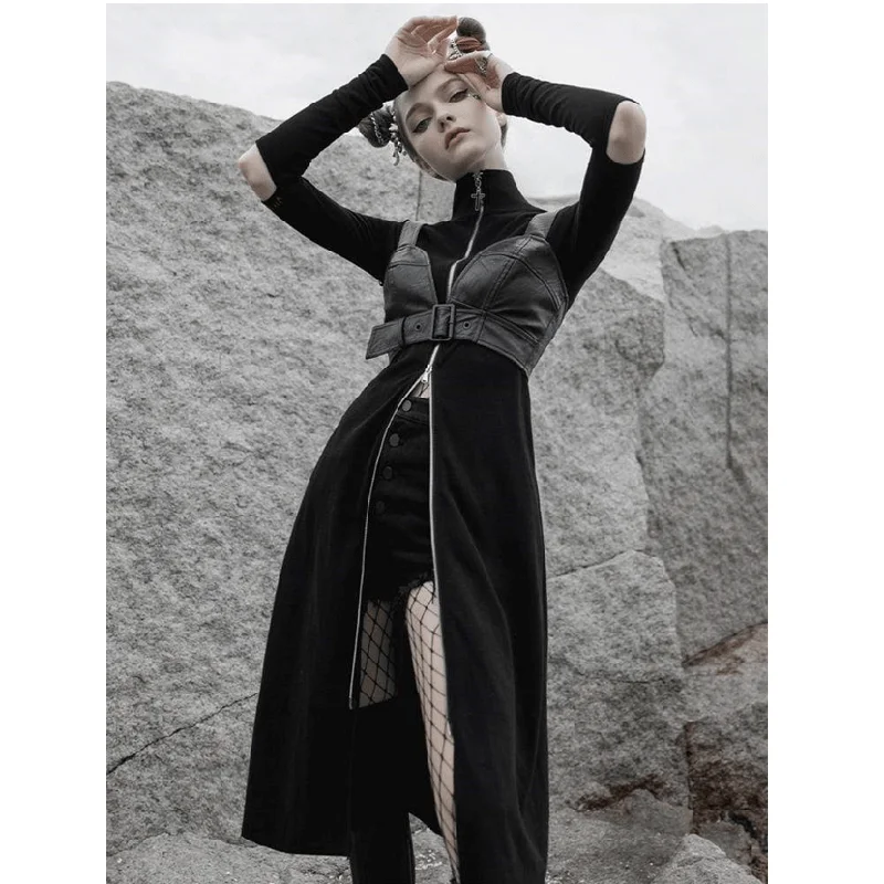 Women's Stand Collar Zipper Cross Cutout Coats Off-the-Shoulder Jacket Double-Breasted Coat Single-Breasted Coat