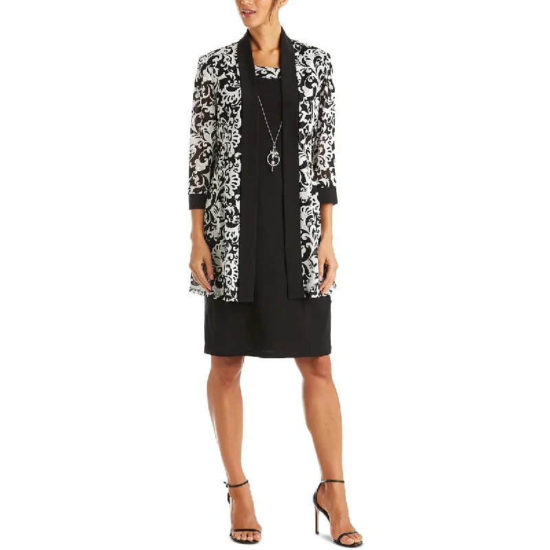R&M Richards Womens Petites Mesh Printed Duster Blazer Women's Trendy Blazer