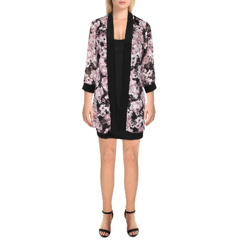 R&M Richards Womens Petites Chiffon Floral Duster Blazer Women's Adventure Blazer