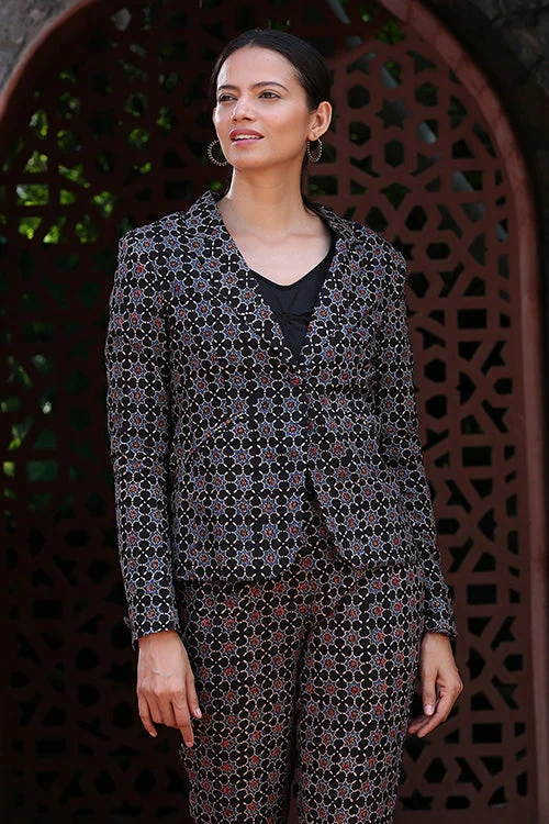 Okhai 'Verve' Hand Block Ajrakh Pure Cotton Blazer Women's Luxury Jacket