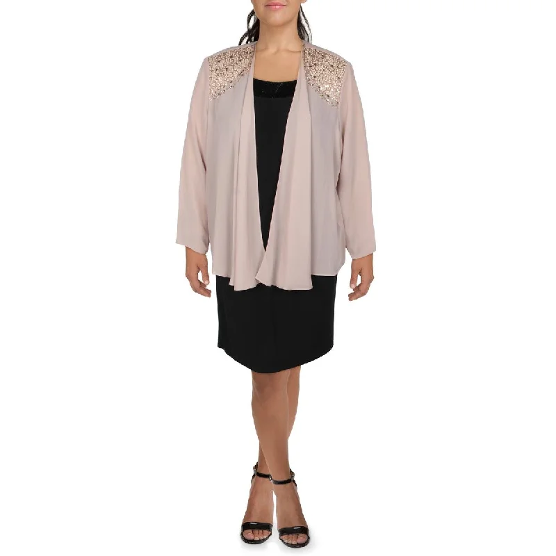 SLNY Womens Plus Chiffon Embellished Collarless Blazer Fashion Women's Blazer