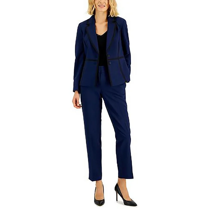 Le Suit Womens Petites Contrast Trim  Two-Button Blazer Summer Women's Jacket