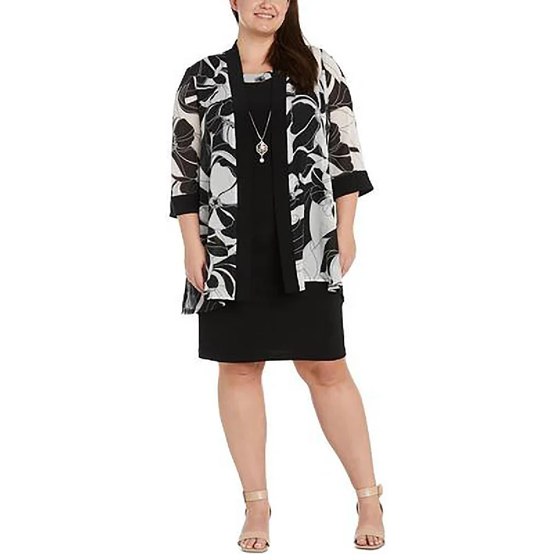 R&M Richards Womens Plus Shimmer Floral Print Open-Front Blazer Women's Luxurious Jacket R&M Richards Womens Plus Shimmer Floral Print Open-Front Blazer Women's Luxurious Jacket