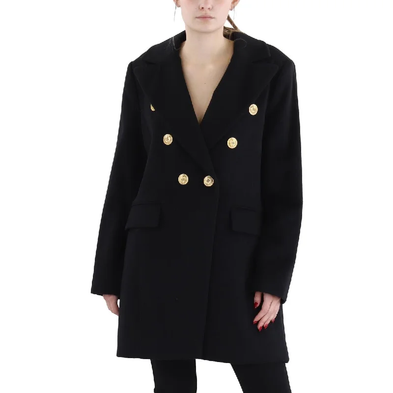 Sam Edelman Womens Wool Midi Pea Coat Striped Polka Dot Solid