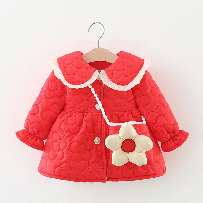Baby Girl Autumn And Winter Flower Coat Toddler Doll Collar Ruffles Sweet Warm Coat Sequined Lace Ribbed Baby Girl Autumn And Winter Flower Coat Toddler Doll Collar Ruffles Sweet Warm Coat Sequined Lace Ribbed