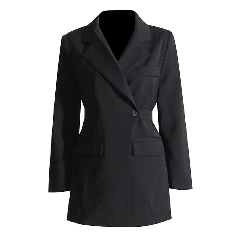 Asymmetrical Lapel Padded Shoulder Single Button Belted Mini Blazer Dress Women's High-End Blazer Asymmetrical Lapel Padded Shoulder Single Button Belted Mini Blazer Dress Women's High-End Blazer