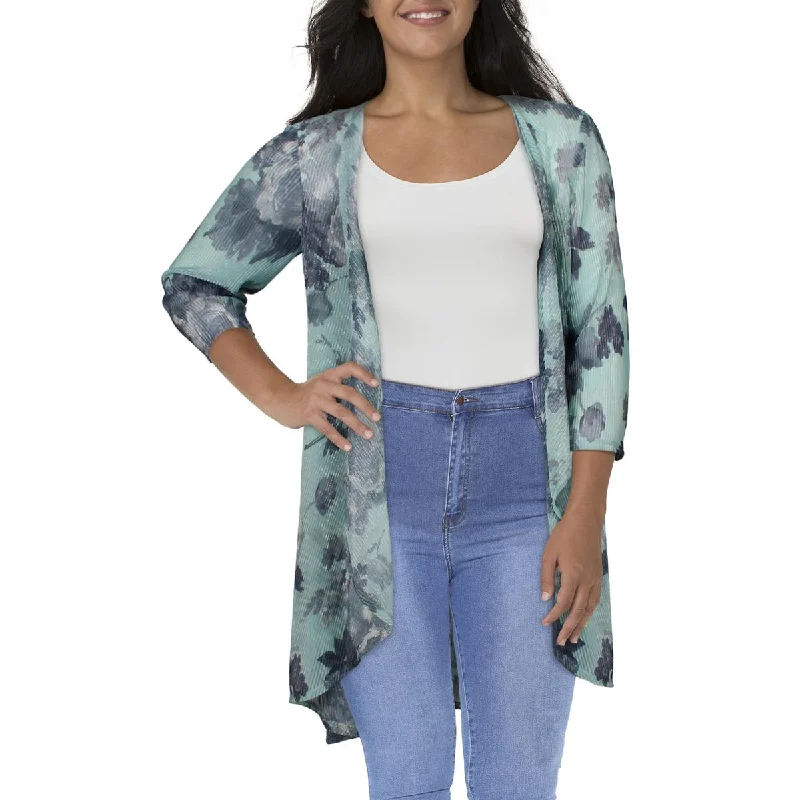 R&M Richards Womens Plus Crinkled Floral Duster Blazer Women's Elegant Jacket