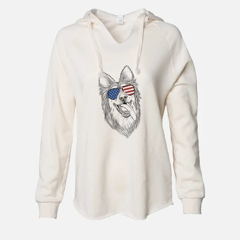 USA Rosalie the German Shepherd Mix - Cali Wave Hooded Sweatshirt Hoodie with Button Classic Timeless