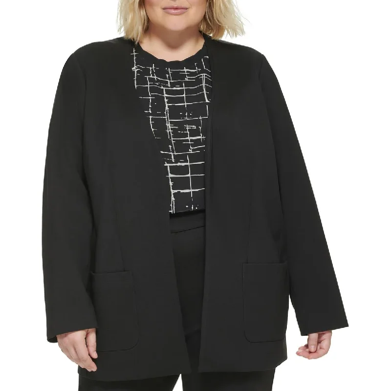 Calvin Klein Womens Plus Solid Ponte Collarless Blazer Women's Luxury Jacket