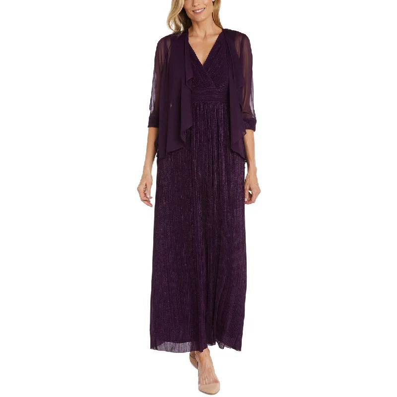 R&M Richards Womens Contrast Trim Sheer Duster Blazer Women's Plaid Suit