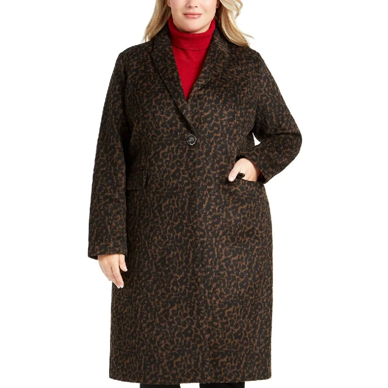 Tahari Womens Plus Wool Blend Long Trench Coat Trim Padded Insulated