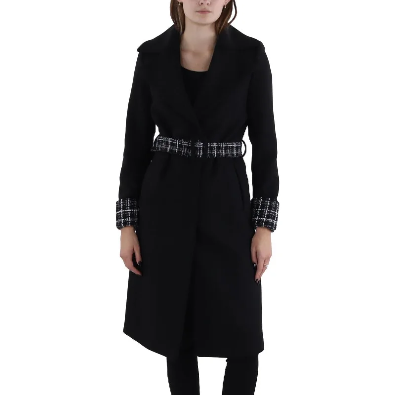 Tahari Womens Tia Wool Blend Belted Trench Coat Sleeveless Short Sleeve Long Sleeve