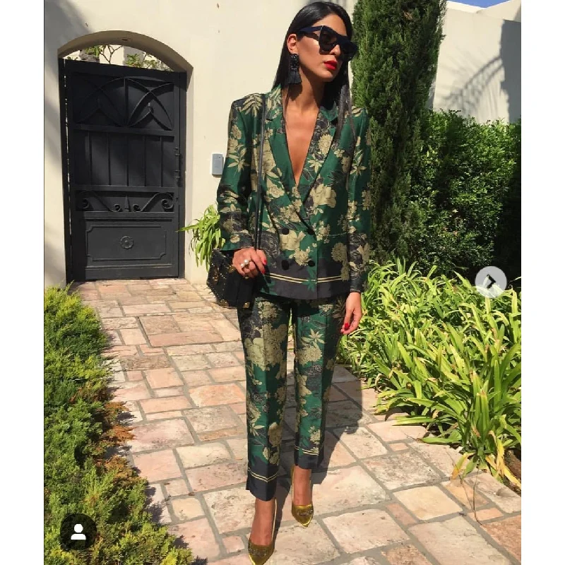 Floral Print Blazer Women's Leather Blazer