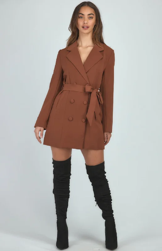 Blazer Dress With Button Details And Belt Spring Women's Coat