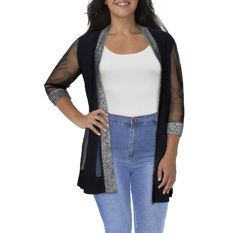 R&M Richards Womens Metallic  Duster Blazer Women's Trendy Jacket
