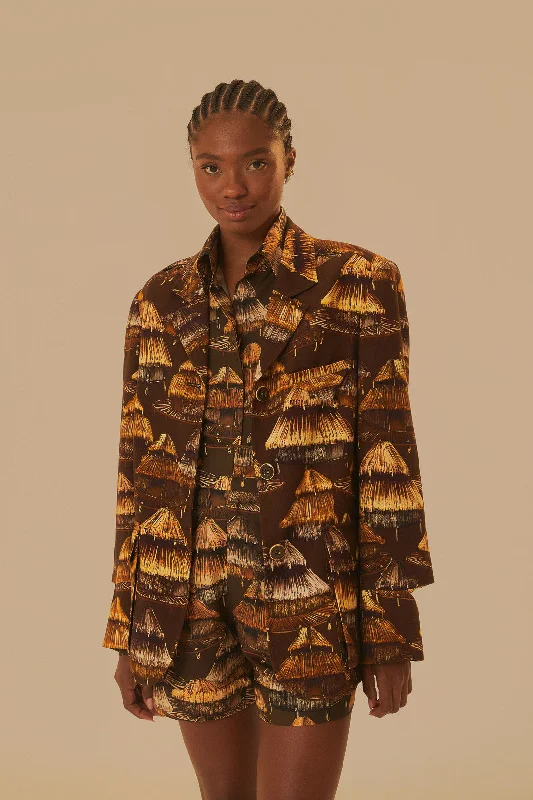 Shuhu Brown Cut Out Blazer Slimming Women's Blazer