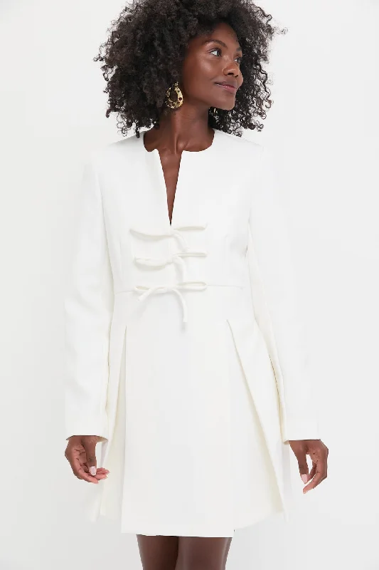 White Crepe Blair Bow Coat Dress Quilted Jacket Anorak Windbreaker