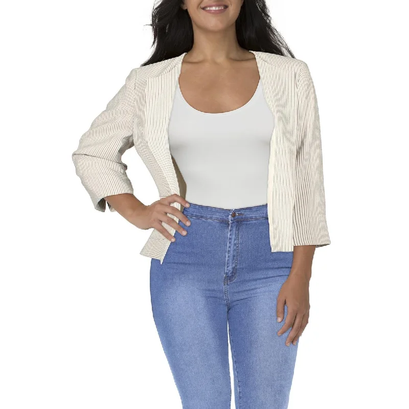 Le Suit Womens Woven Striped Collarless Blazer Women's Denim Suit