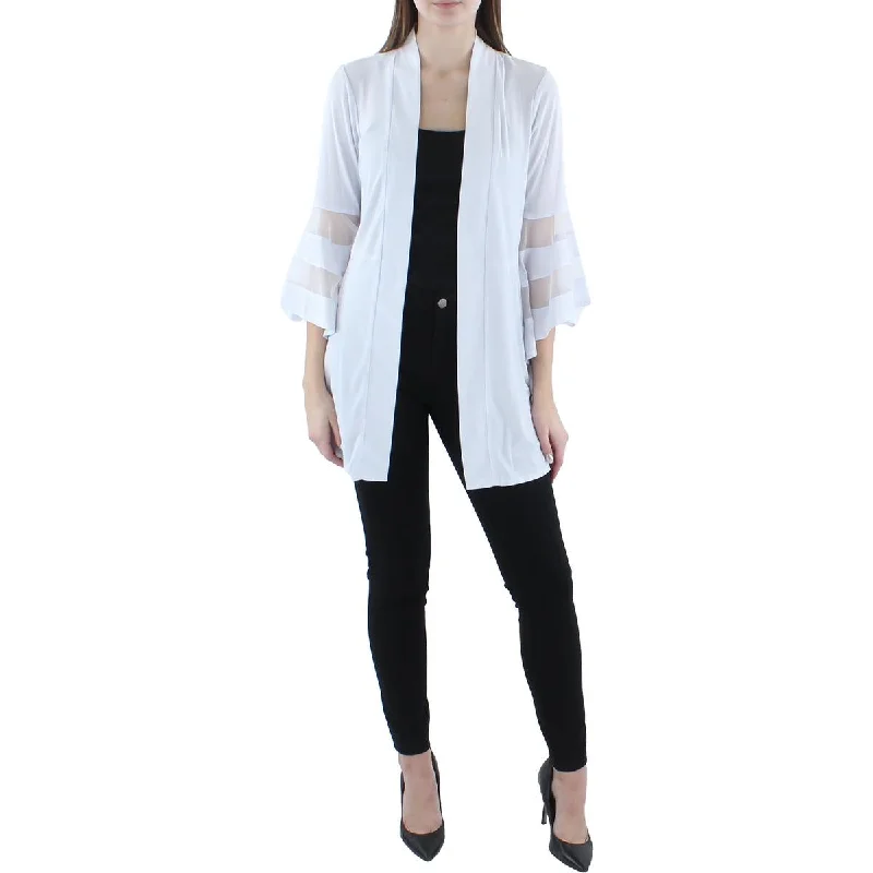 R&M Richards Womens Knit Mesh Inset Duster Blazer Women's Trench Blazer