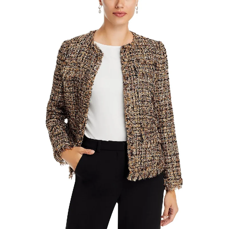 Kobi Halperin Womens Tweed Metallic Collarless Blazer Women's Boutique Suit