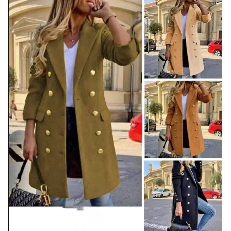 Slim Fit Double Breasted Coat Collared Crew Neck Turtle Neck