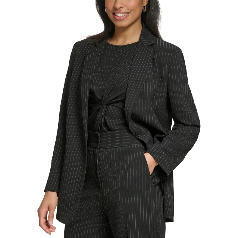 DKNY Womens Pinstripe  One-Button Blazer Women's Radiation Jacket