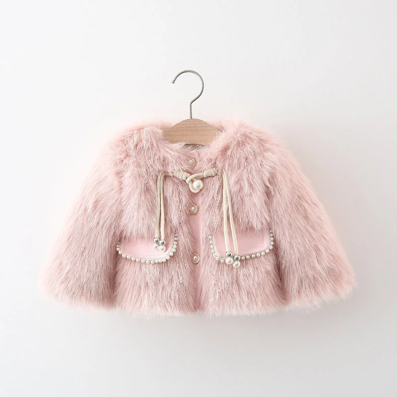 Girls Faux Fur Plush Warm Princess Coat Bomber Denim Leather