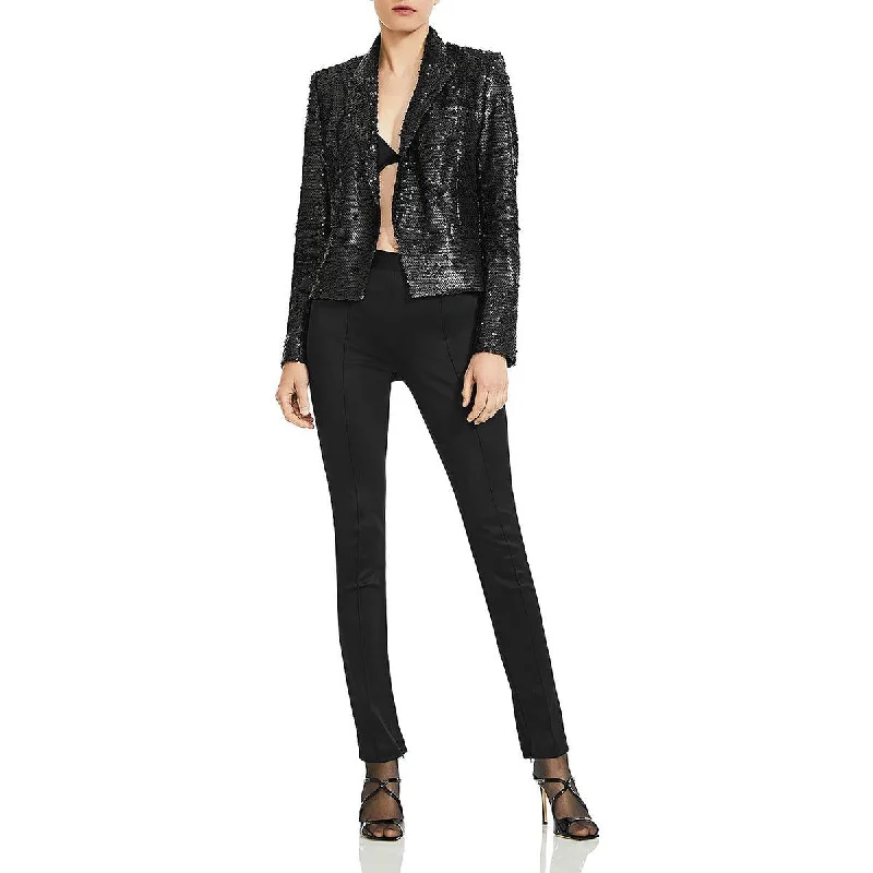 L'Agence Womens Brooke Sequined Open Front Double-Breasted Blazer Women's Custom Suit
