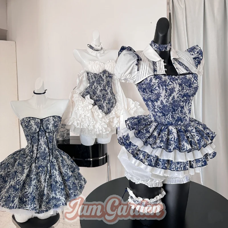 POSHEPOSE Retro Blooming Print Coat Suspenders Mesh Tutu Skirt Three-Piece Set Peter Pan Collar Cowl Neck Turtleneck POSHEPOSE Retro Blooming Print Coat Suspenders Mesh Tutu Skirt Three-Piece Set Peter Pan Collar Cowl Neck Turtleneck