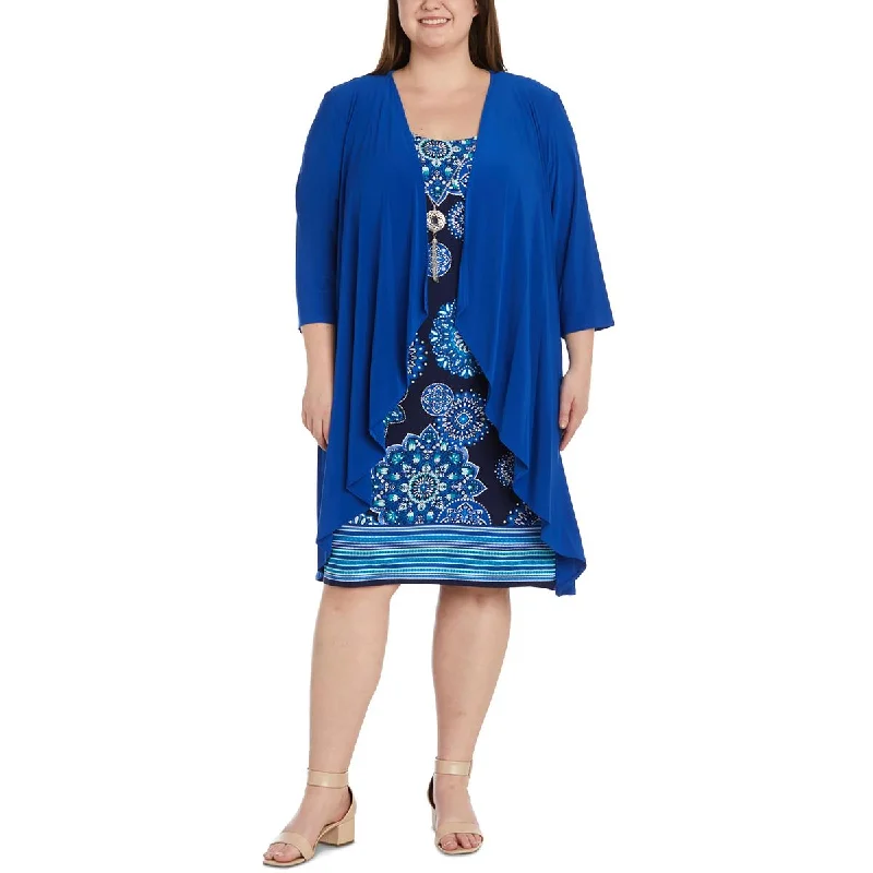 R&M Richards Womens Plus Midi Special Occasion Open-Front Blazer Silk Women's Blazer
