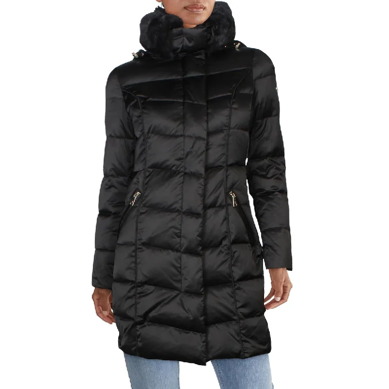 Tahari Womens Quilted Midi Puffer Coat Bomber Jacket Denim Jacket Leather Jacket