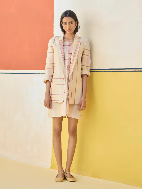 Nora Check Shift Dress With Blazer
 - Sand Women's High-End Blazer