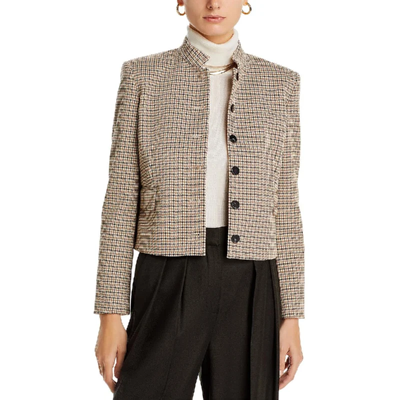 Theory Womens Riding Houndstooth Work Wear Collarless Blazer Women's Travel Jacket