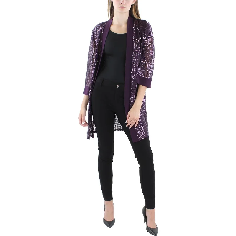R&M Richards Womens Sequined Mesh Open-Front Blazer Women's Casual Suit