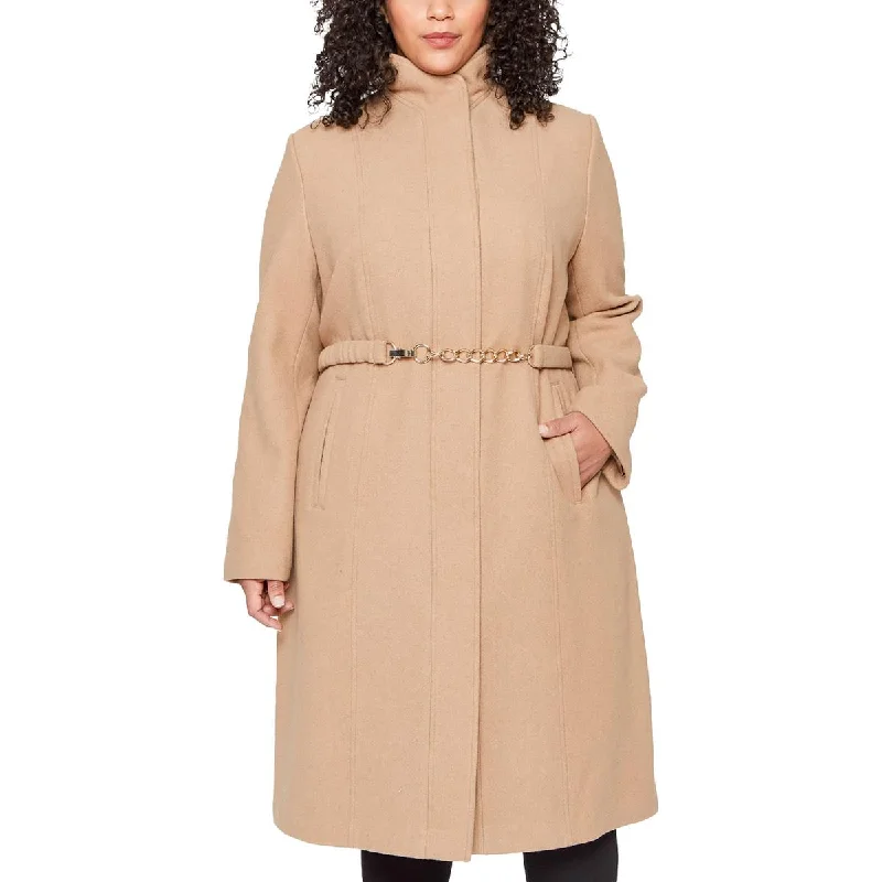 Vince Camuto Womens Plus Chain Long Walker Coat Collared Crew Neck Turtle Neck