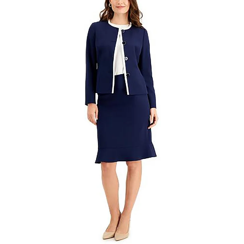 Le Suit Womens Contrast Trim Business Collarless Blazer Women's Trench Blazer
