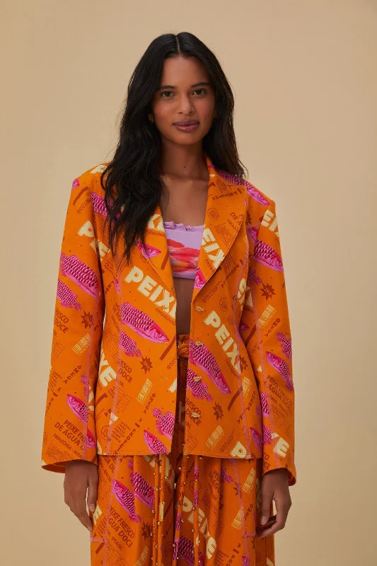 Orange Fresh Fish Fit Blazer Plus Size Women's Coat