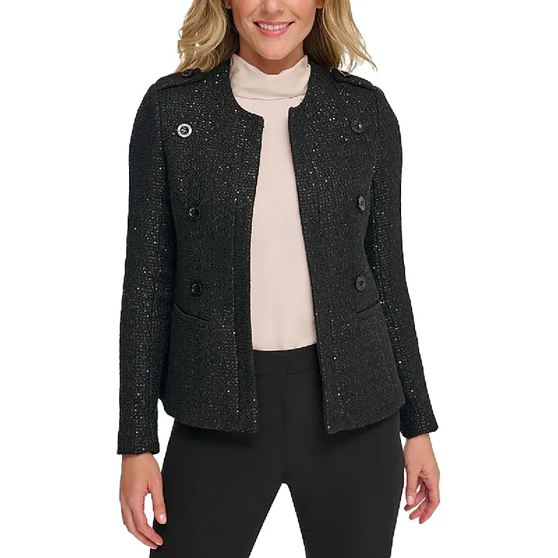 Tommy Hilfiger Womens Sequined Open Front Wool Coat Coat Overcoat Trench Coat