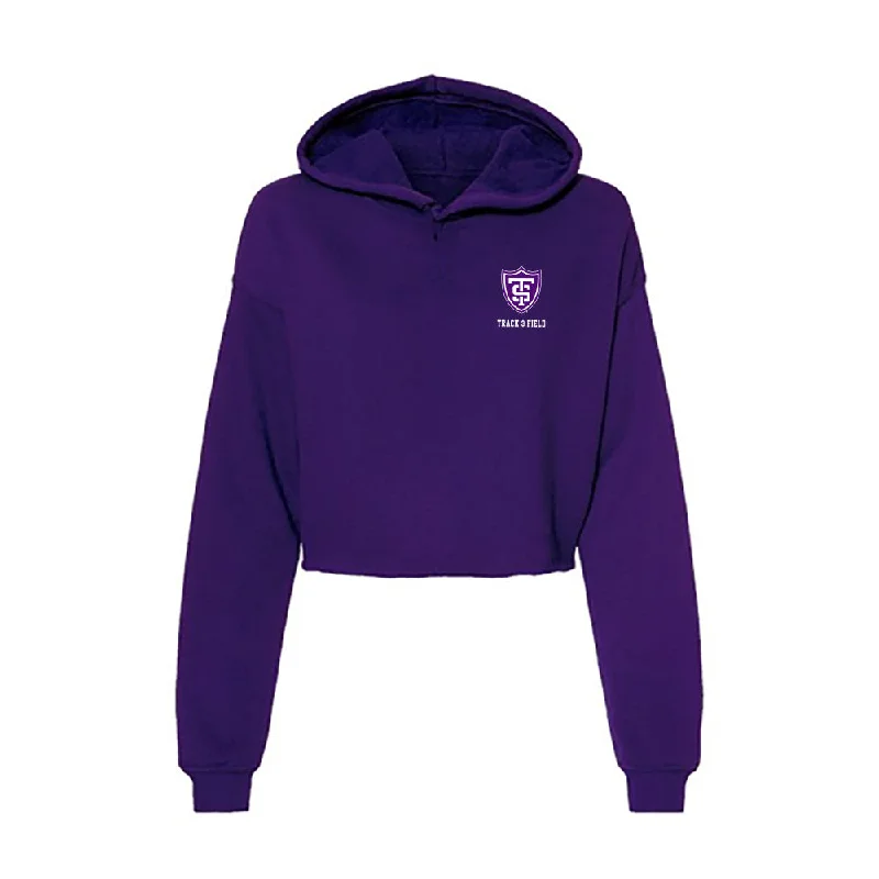 UST - NCAA Women's Track & Field : Kendall Hagness - Women's Crop Fleece Hoodie Hoodie with Hem Applique Textured Unique