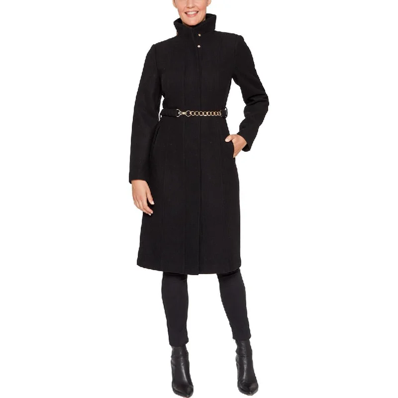 Vince Camuto Womens Wool Blend Warm Wool Coat Hook-and-Loop Buckled Tied