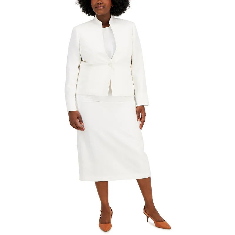 Le Suit Womens Plus Woven Long Sleeves One-Button Blazer Women's Navy Jacket