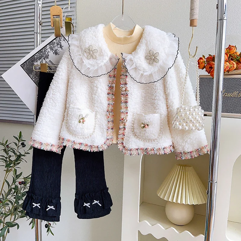 Girls Christmas Coat Loose Fleece Top Hooded Caped Scarf
